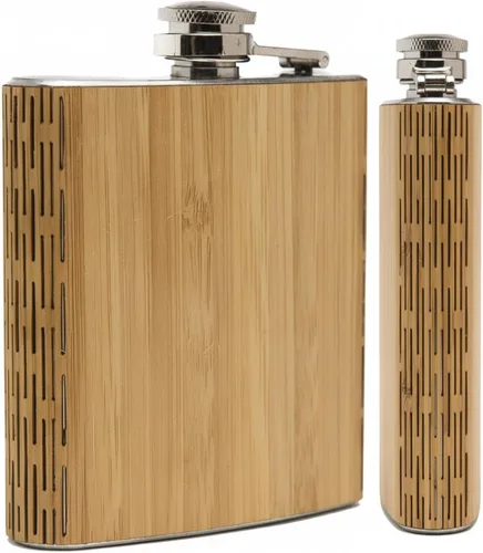 Vista 11 de WUDN Frasco de madera de 6 oz. - Cuerpo de acero inoxidable, bandera americana real
