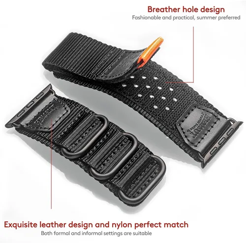Vista 5 de Correa de nailon resistente compatible con Apple Watch, para iWatch 42/44/45/38/40/41/1.929 in, correa militar para Ultra 1/2 Series