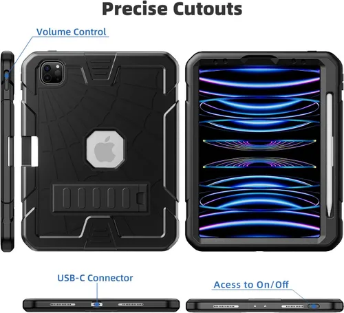 Vista 6 de TSQQST - Funda para iPad Pro de 11 pulgadas 4ª generación 2022 con soporte para lápices Negro