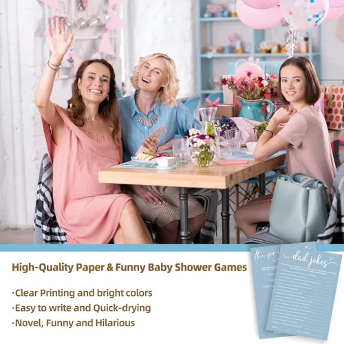 Vista 4 de Divertidos juegos de baby shower, trivia para bebés y alfabeto, juegos de doble cara, ideas de decoración de fiesta azul minimalismo, 25 piezas de 5