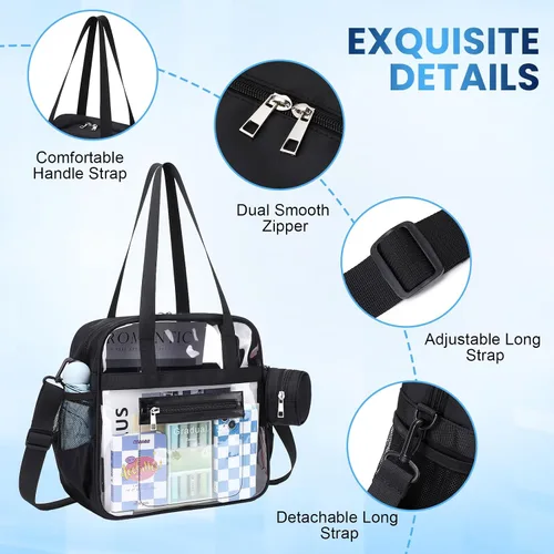 Vista 8 de Clear Tote Bag for Women 12x6x12 Stadium Approved Transparent Crossbody Bag with Multi Pockets for Sports Concerts