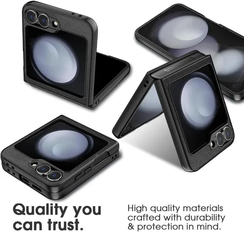 Vista 5 de X-level Funda para Samsung Galaxy Z Flip 6, delgada funda delgada de piel sintética para teléfono, TPU suave, a prueba de golpes, protección Negro