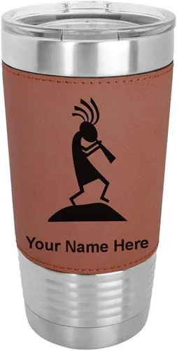 Vista 13 de LaserGram Kokopelli - Vaso aislado al vacío de 20 onzas, grabado personalizado incluido (piel sintética, gris)