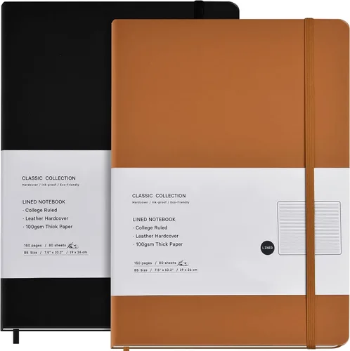Vista 9 de Coopay Paquete de 2 cuadernos B5, cuadernos clásicos con rayas universitarias, de tapa dura, para oficina, hogar, escuela, negocios, escritura