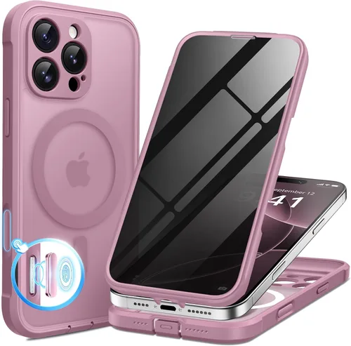 Vista 64 de BERFY Funda para iPhone 17 Pro Max, compatible con MagSafe, protector de pantalla de vidrio integrado, protección de cámara, funda de cuerpo