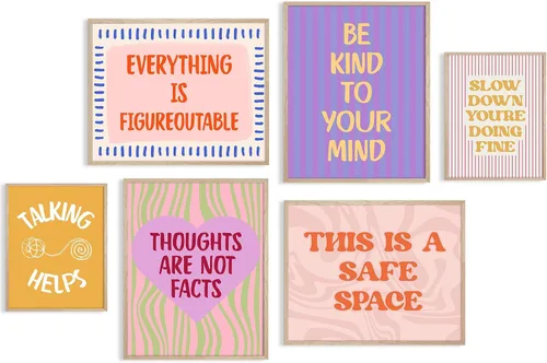 Vista 14 de Póster artístico de pared de salud mental, lienzo motivacional, decoración de pared, terapia, oficina, póster bohemio, impresiones inspiradoras