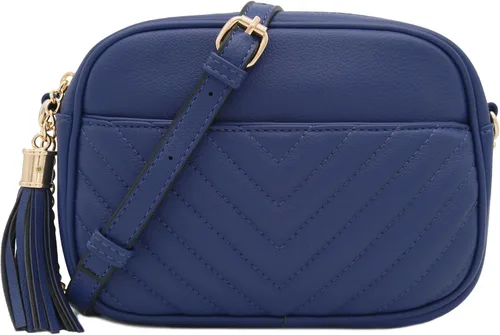 Vista 20 de Bolsa cruzada para cámara con acolchado en zigzag de FashionPuzzle con correa de cadena y borla Negro