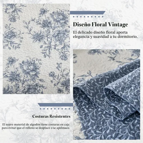 Vista 7 de Colcha Queen de Tamaño Extragrande 102x120 pulgadas - Juego de Edredón Queen de Tamaño Extragrande Reversible con Diseño Floral Botánico de Granja
