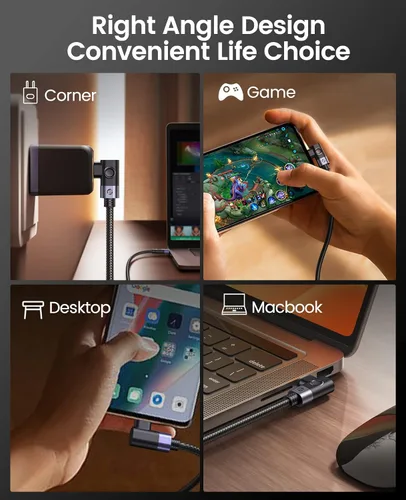 Vista 5 de ORICO Cable USB C a USB C de 240 W, ángel derecho de 1.5 M, cable USB C de transferencia de datos de 40 Gbps, cable tipo C compatible con Dell, iPad