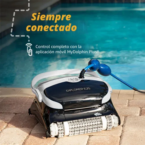 Vista 2 de Dolphin (Modelo 2025) Explorer E25 Robot limpiador de piscinas con Wi-Fi, ideal para piscinas de hasta 15,24 m - Cepillo de limpieza de línea