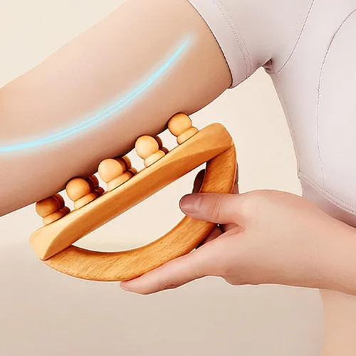 Vista 4 de Wood Massage Tools with Handle, 2PCS 14 Beads Wooden Massage Roller, Lymphatic Drainage Massager for Body Shaping