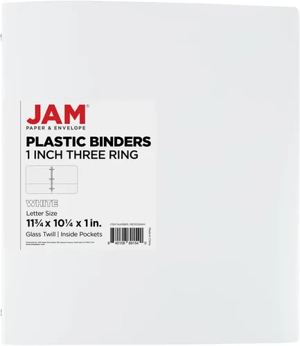 Vista 7 de JAM PAPER Carpeta de plástico de 1 pulgada, carpeta blanca de 3 anillas, se vende individualmente Blanco