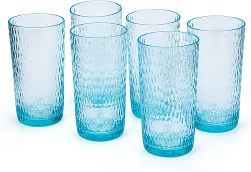 Vista 4 de KX-WARE Vasos acrílicos de plástico con forma de panal de abeja de 22 onzas, juego de 6 unidades, color azul