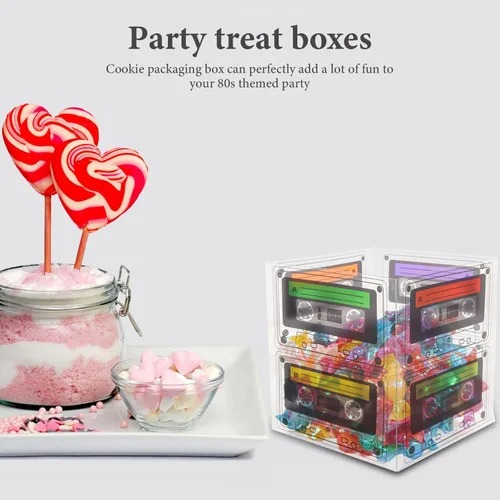 Vista 4 de Yardwe Paquete de 5 cajas de cinta de casete para fiesta, cajas de dulces retro de los años 80 para decoración de mesa de cumpleaños, 5.03 x 4.84 x