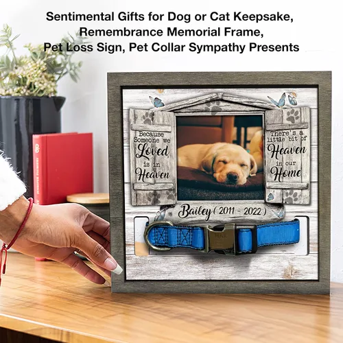 Vista 7 de Marco de madera personalizado con foto de perro con nombre para fotos, recuerdo de mascotas, con soporte para collar, regalo de recuerdo con cita