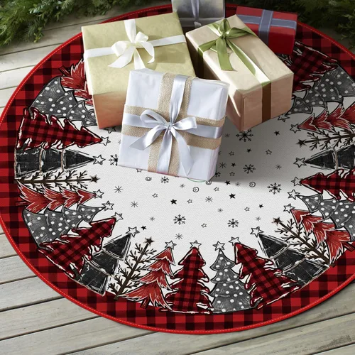Vista 4 de AVOIN colorlife Falda de Árbol de Navidad de Cuadros Buffalo de 36 Pulgadas, Alfombrilla de Árbol Decorativa para Vacaciones de Invierno