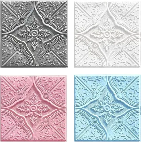 Vista 4 de ECYC Ltd 10 paneles de pared de espuma 3D autoadhesivos de 13.78 x 13.78 x 0.12 pulgadas, paneles de pared de flores 3D para despegar y pegar, Gris