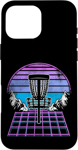 Vista 19 de Disc Golf Basket 90s Synthwave Sunset Retrowave Frisbee Golf Case for iPhone 17