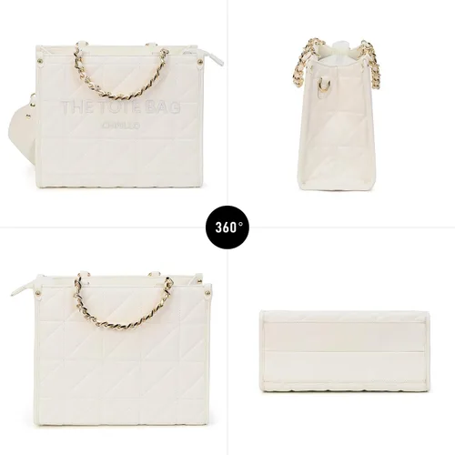 Vista 6 de Chinllo - Bolso de mano para mujer, bolsa satchel con asa superior y correa para el hombro Acolchado blanco