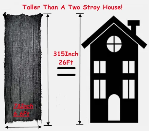 Vista 2 de Niurui Tela espeluznante negra de Halloween de 315 x 79 pulgadas, decoración espeluznante de Halloween para casas encantadas, suministros de fiesta