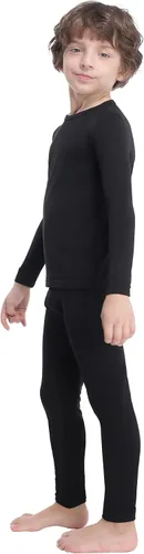 Vista 5 de MANCYFIT Ropa interior térmica para niños conjunto de pantalones largos con forro polar para niños capa base ultra suave