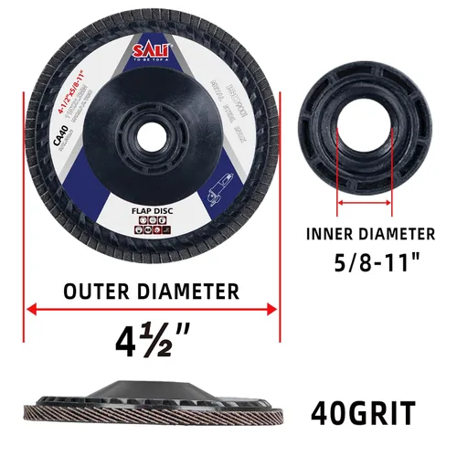 Vista 2 de Sali Paquete de 10 discos de aleta de grano 40 de 4.5 pulgadas x 5/8-11, disco de lijado tipo bisel #27, amoladora angular de grado premium e