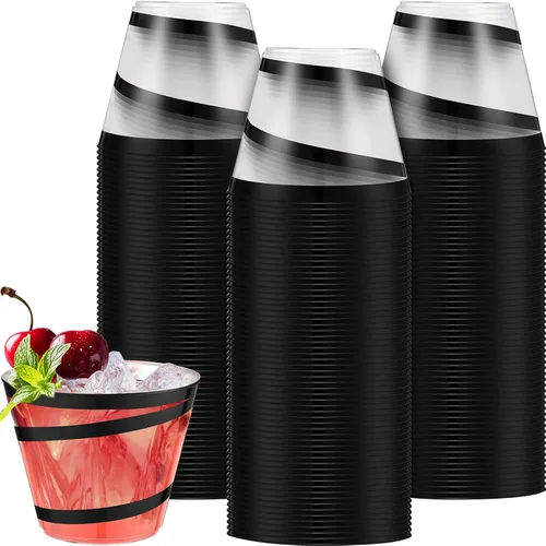 Vista 8 de Gejoy Vasos de plástico con borde de 9 onzas, vasos desechables para beber vino, vasos de graduación transparentes y elegantes para suministros