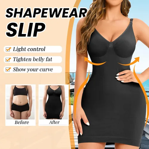 Vista 2 de Faja moldeadora para debajo de los vestidos, vestido de mujer, moldeador de cuerpo, control de barriga, deslizamiento completo, adelgazante, sin