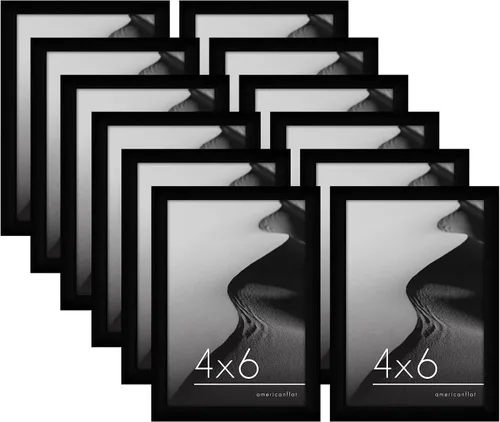 Vista 10 de Americanflat Juego de 6 portarretratos de 4 x 6 pulgadas con vidrio inastillable, colección Galleria, marcos para mesa y pared, color negro