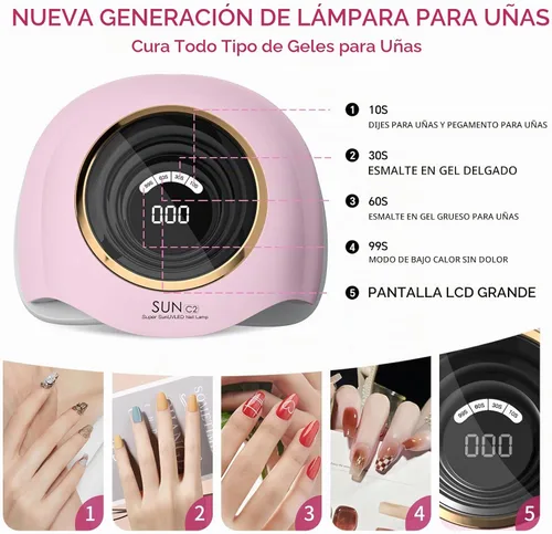 Vista 2 de WEVILI Lámpara de uñas UV LED profesional de 288W con 63 perlas - Secador de curado de gel más rápido para hogar y salón, sensor inteligente
