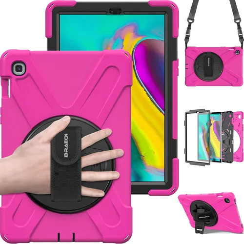 Vista 10 de BRAECN Funda para Samsung Galaxy Tab S5e de 10.5 pulgadas 2019, resistente a prueba de golpes con soporte giratorio 360/correa de mano y correa