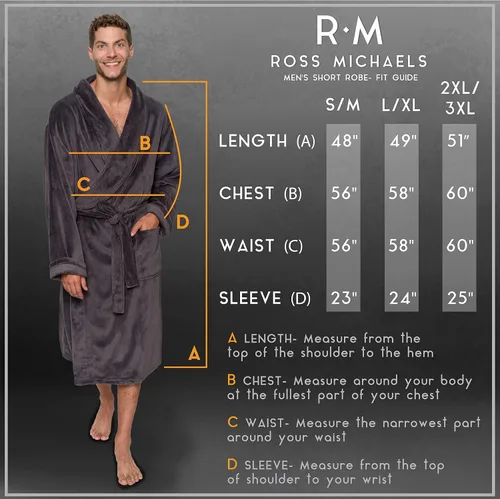 Vista 3 de Ross Michaels Mens Robe Shawl Collar Wrap Style - Mid Length Plush Fleece Bathrobe