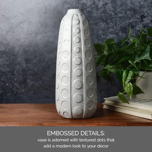 Vista 3 de Mikasa Jarrón de cerámica blanca con textura de puntos en relieve, jarrón de piso de 15.5 pulgadas de alto para decoración del hogar, sala de estar