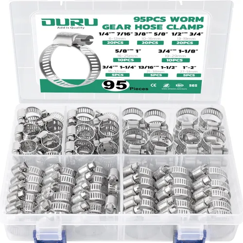 Vista 9 de OURU - Juego de 24 abrazaderas de manguera de acero inoxidable ajustables de 1/2"– 3/4" (13-19mm) con engranaje sinfín, abrazaderas de manguera