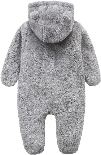 Vista 26 de CAHL&FAUO Traje de nieve para recién nacido, con diseño de oso de dibujos animados, mameluco de forro polar con capucha