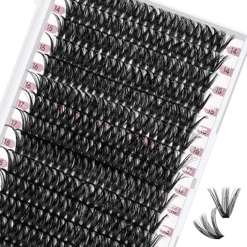 Vista 15 de 280 piezas de pestañas en grupo, mixtas 30D+40D, 14 filas de pestañas que se ven como extensiones, para ponértelas tú misma en casa (30+40-C-10 mm)
