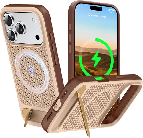 Vista 68 de Funda magnética de disipación de calor para iPhone 13 Pro Max, para MagSafe, protección contra caídas Coolingf, funda con función atril ajustable