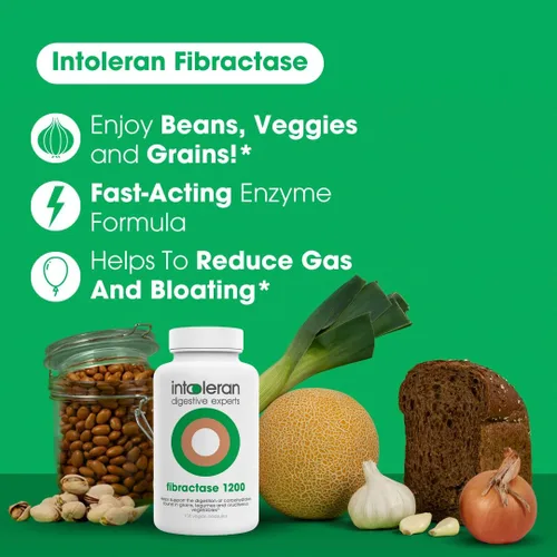 Vista 3 de Intoleran Fibractase 1200 Enzimas Digestivas - 108 Cápsulas Suplemento para la intolerancia a los fructanos y galactanos Ayuda a digerir
