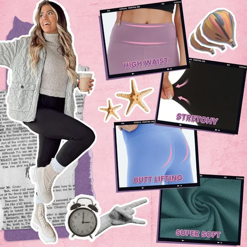 Vista 4 de CAMPSNAIL Paquete de 4 leggings de cintura alta para mujer, pantalones de yoga suaves con control de abdomen para entrenamiento, correr