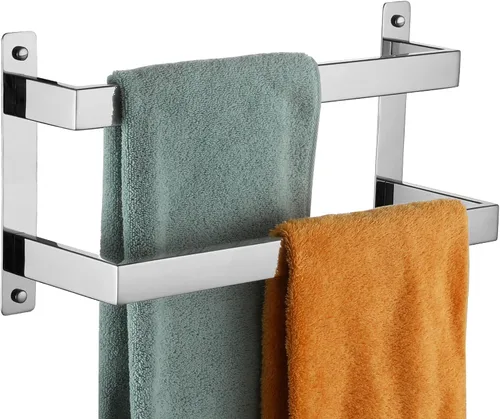 Vista 17 de KOKOSIRI Barras para Toallas de Baño de 2 Niveles Tipo Escalera Dorado Cepillado Rieles para Toallas de 24 Pulgadas Soportes para Toallas Montados