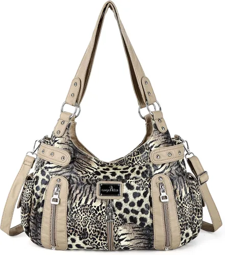 Vista 11 de Angelkiss Bolsos grandes y carteras para mujer de cuero sintético lavado tipo hobo, bandolera, bolso cruzado, bolso de hombro, bolso de mano
