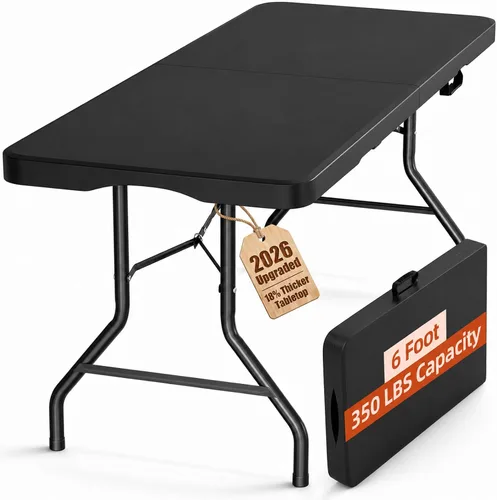 Vista 10 de Fenbeli Mesa plegable de 5 pies, parte superior de polietileno de alta Negro