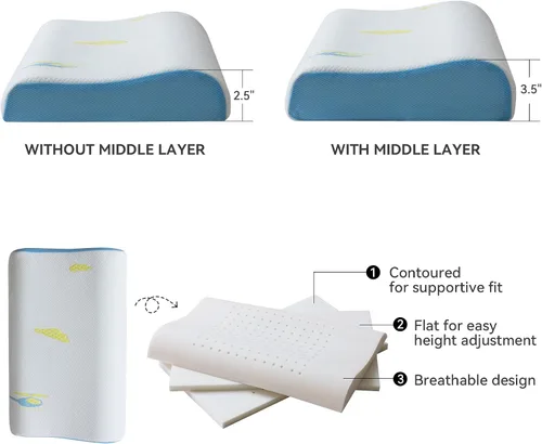 Vista 4 de Hcore Almohada de espuma viscoelástica para dormir, viajes pequeños, ajustable, transpirable y suave, certificado CertiPUR-US, 12 x 20 pulgadas