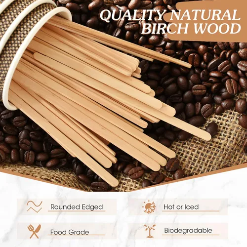 Vista 2 de Paquete de 3000 palitos de madera de abedul para café de 7 pulgadas, agitadores de café de madera desechables a granel, palitos de té largo