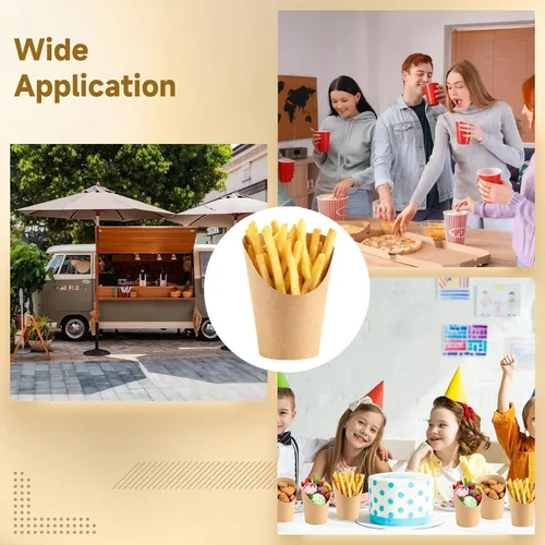 Vista 5 de OMISTAR 400 unidades de soporte para papas fritas francesas, vasos de papel kraft desechables, recipientes de 14 onzas para bocadillos