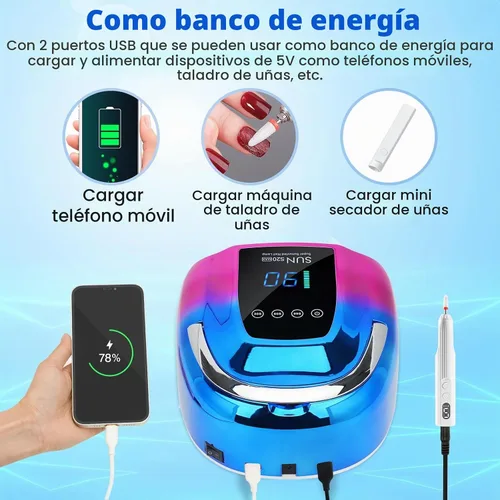 Vista 2 de Lámpara de uñas LED UV, inalámbrica, luz UV recargable portátil de 128 W para uñas de gel, secadora de luz de gel profesional con sensor automático