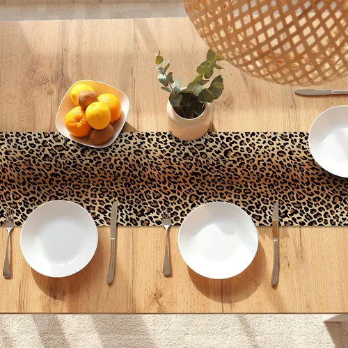 Vista 3 de Camino de Mesa con Estampado de Leopardo de 72 Pulgadas de Largo, Camino de Mesa Estilo Animal, Pañuelos para Tocador, Decoración de Mesa de Burlap