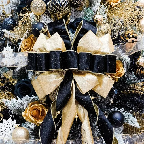 Vista 7 de Hismir Lazo grande de 53 x 13 pulgadas con serpentina de purpurina, lazos decorativos para árbol de Navidad, corona, puerta, festival, decoración