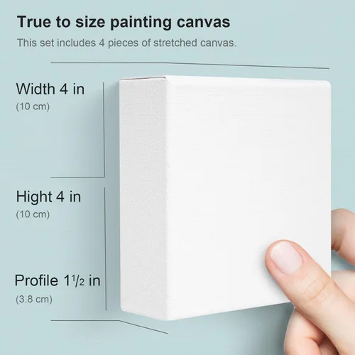 Vista 3 de AUREUO Lienzo envuelto para galería de 4 x 4 pulgadas, profundidad de 1.5 pulgadas, paquete de 4 unidades, 10 onzas con triple imprimación de gesso