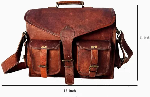 Vista 5 de Bolso de cuero para ordenador portátil bolso de mensajero de 15 pulgadas mejor hecho a mano de Shy Shy Lets Touch The SkySALE bolso de cuero marrón